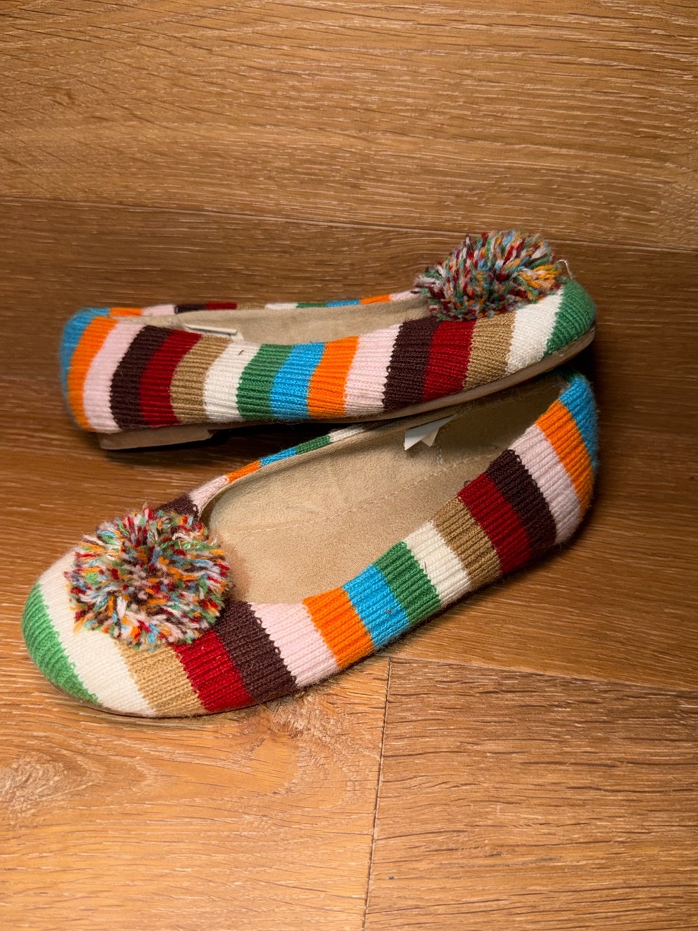 GAP Colorful Striped Kids Slippers with Pom-Poms